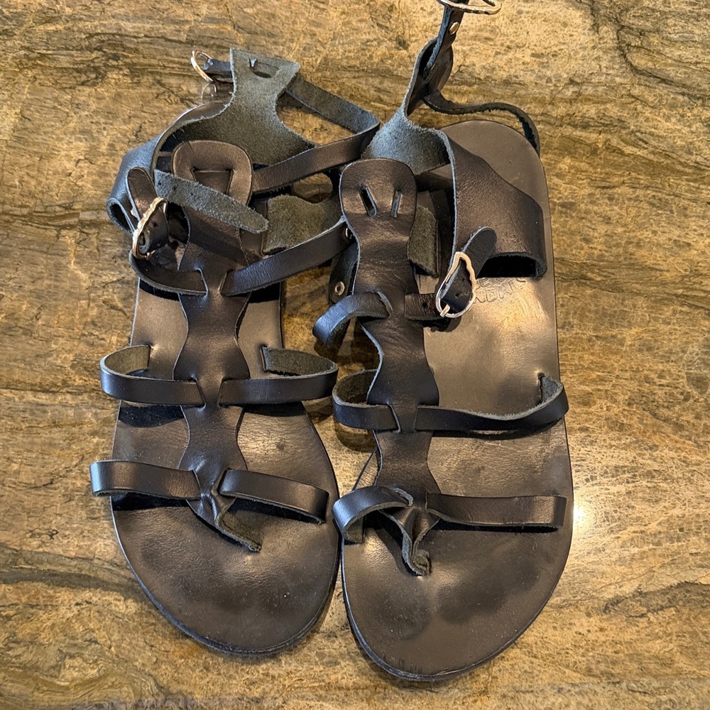 Ancient Greek Sandals Black Leather Sandals